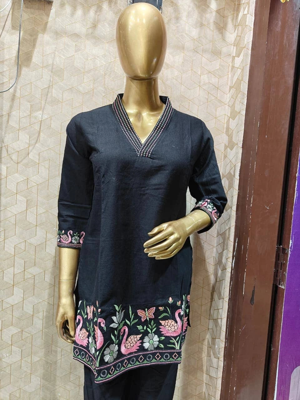 Black Floral Embroidered Kurta Set