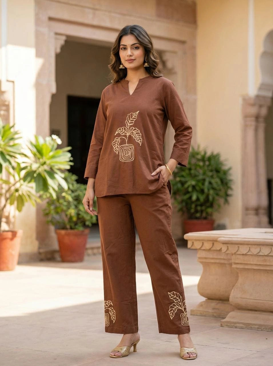 Brown Printed Co-ord Set Women