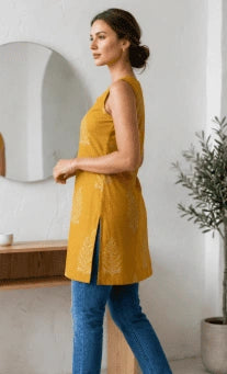 Mustard Leaf Print Kurti
