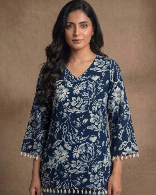 Navy Floral Printed Tunic Top