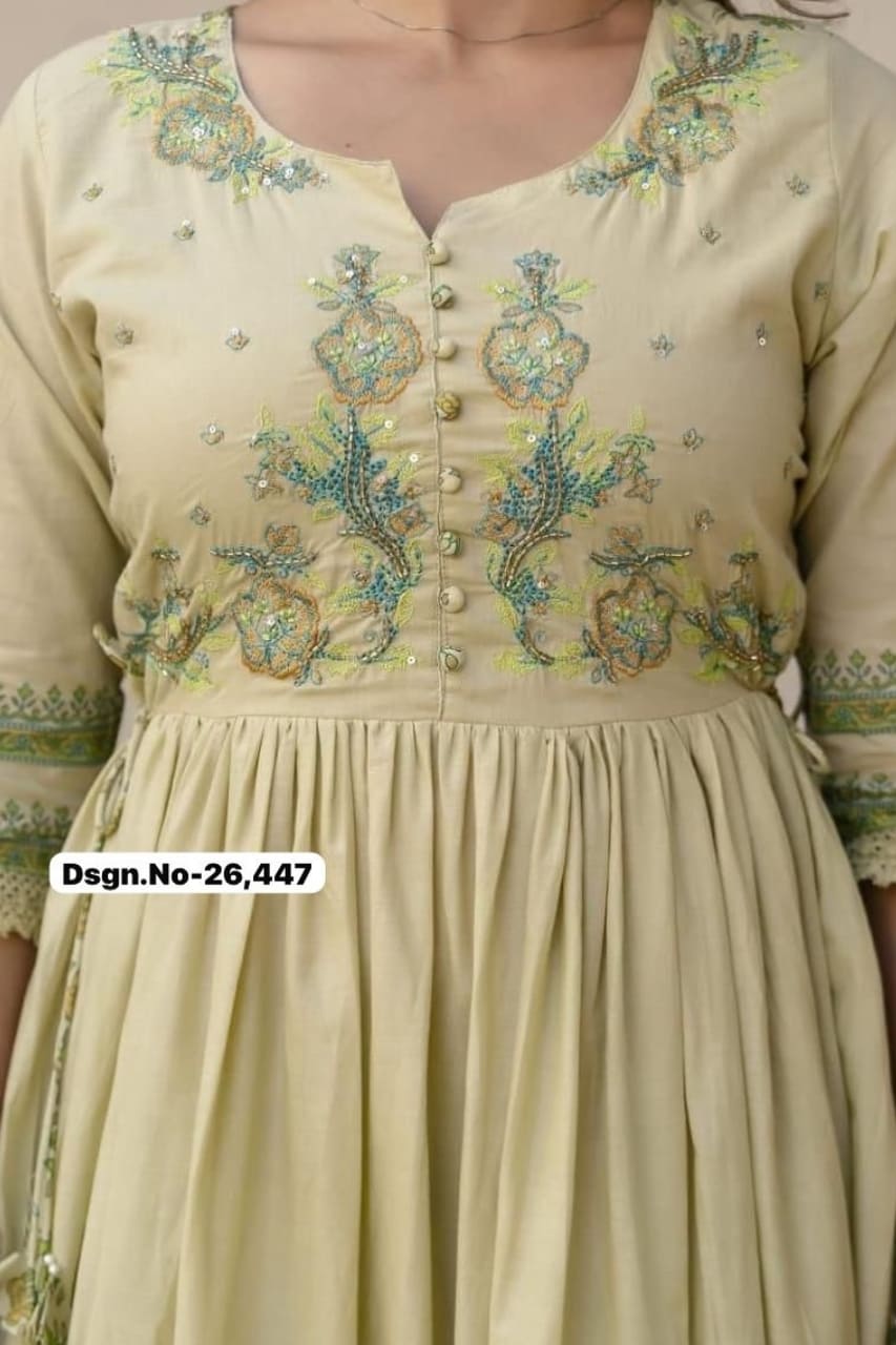 Pista Green Floral Block Print Cotton Kurta Set & Dupatta