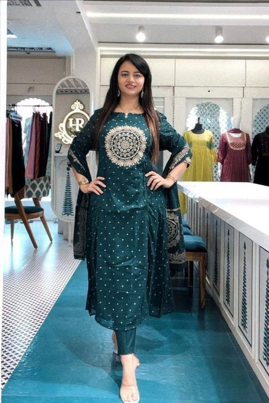 Teal Embroidered Kurta Set with Dupatta
