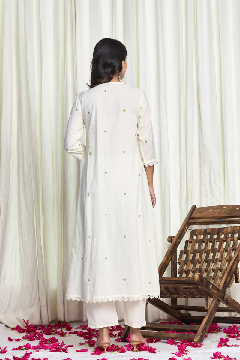 Blossom Aura – White Floral Embroidered Straight Kurta Salwar Suit with white Dupatta