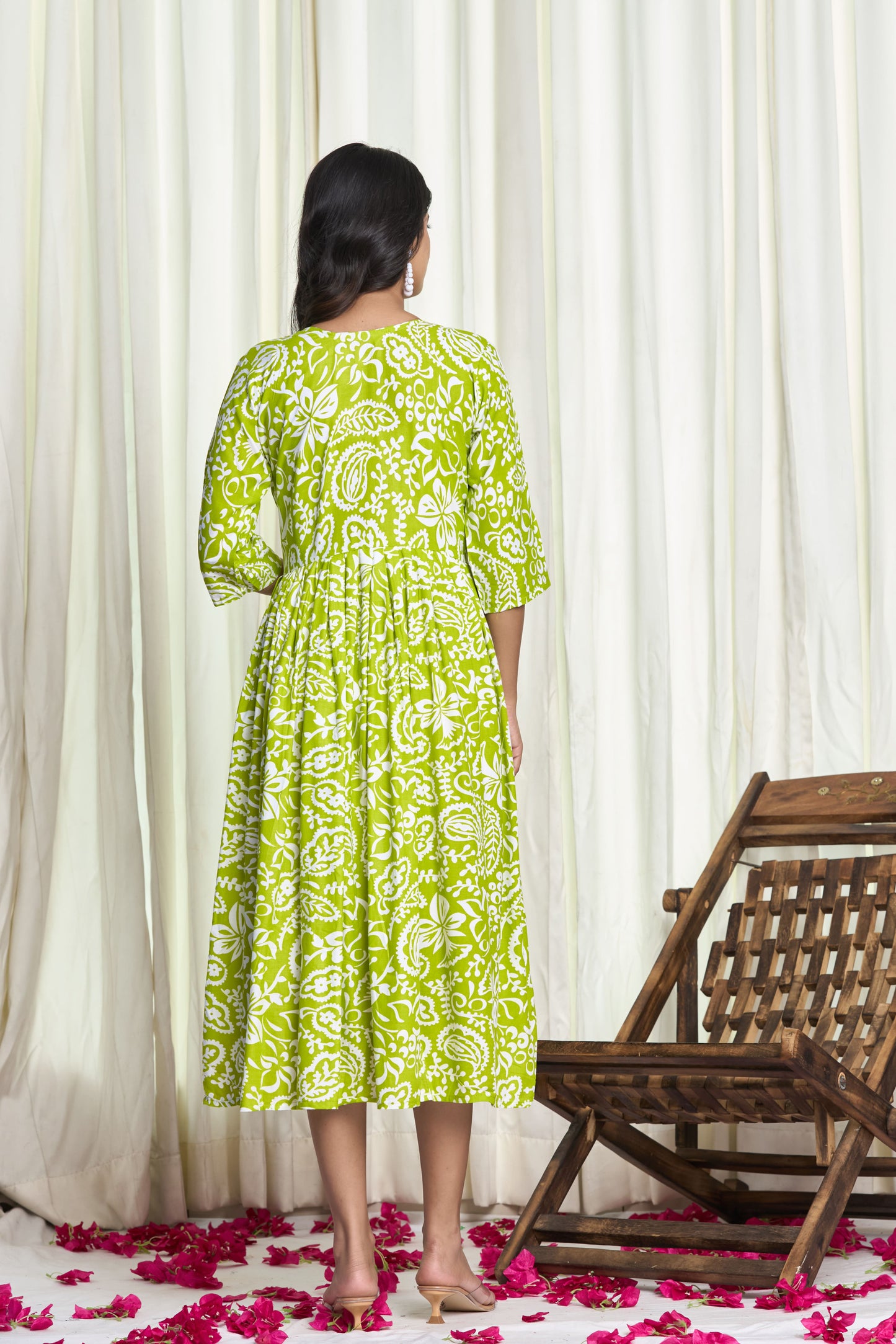 Lime Green Cotton Floral Print Anarkali Kurta Dress – Floral Fizz