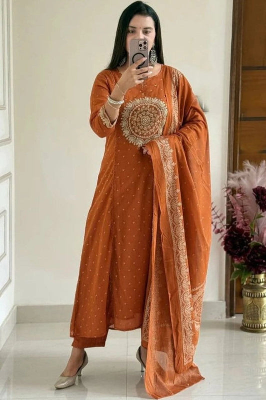 Rust Orange Embroidered Suit Set