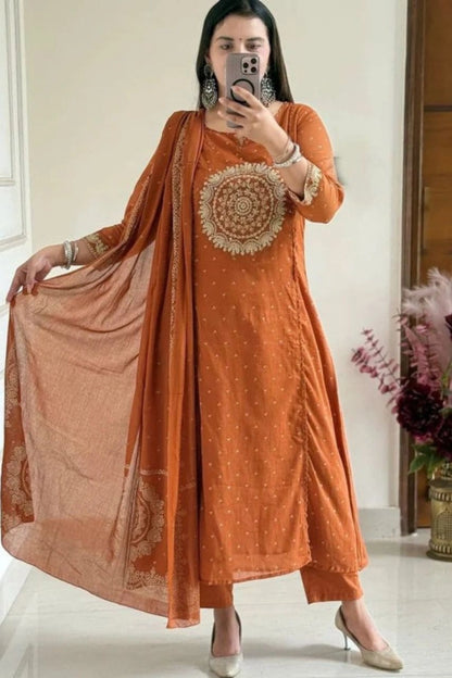 Rust Orange Embroidered Suit Set