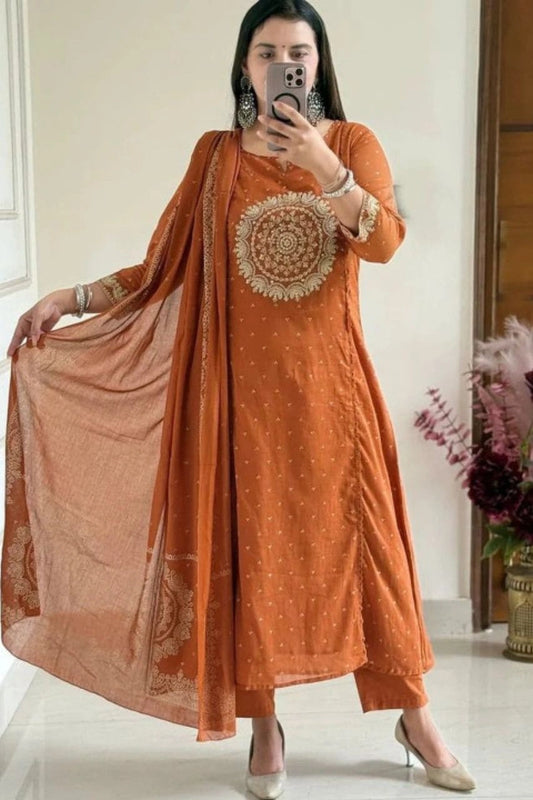 Rust Orange Embroidered Suit Set