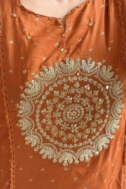 Rust Orange Embroidered Suit Set