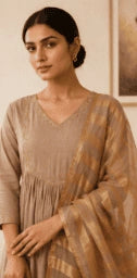 Beige Mulmul Kurta Set