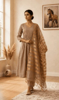 Beige Mulmul Kurta Set