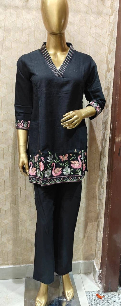 Black Floral Embroidered Kurta Set