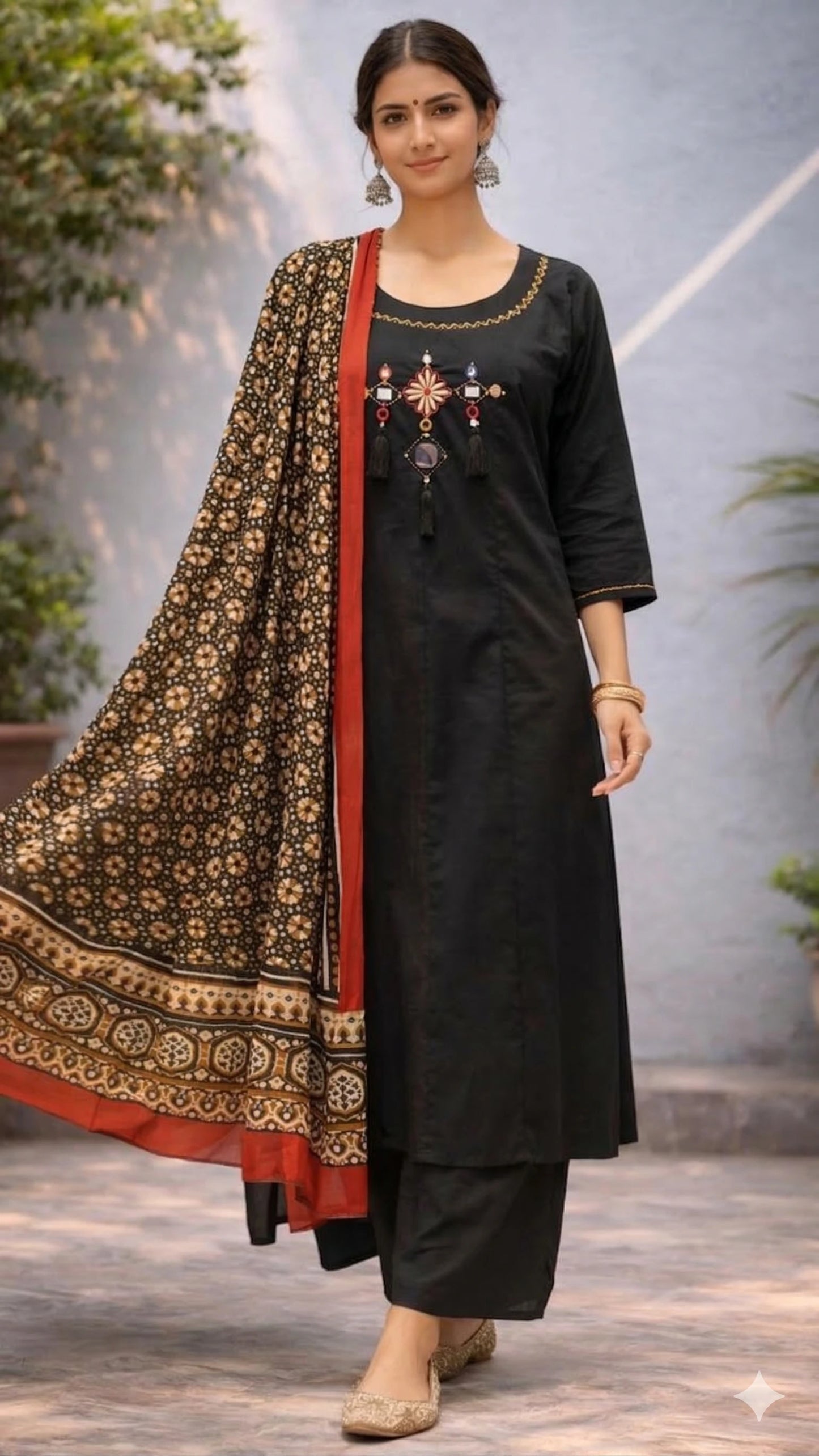 Black Kurta Set with Printed Dupatta