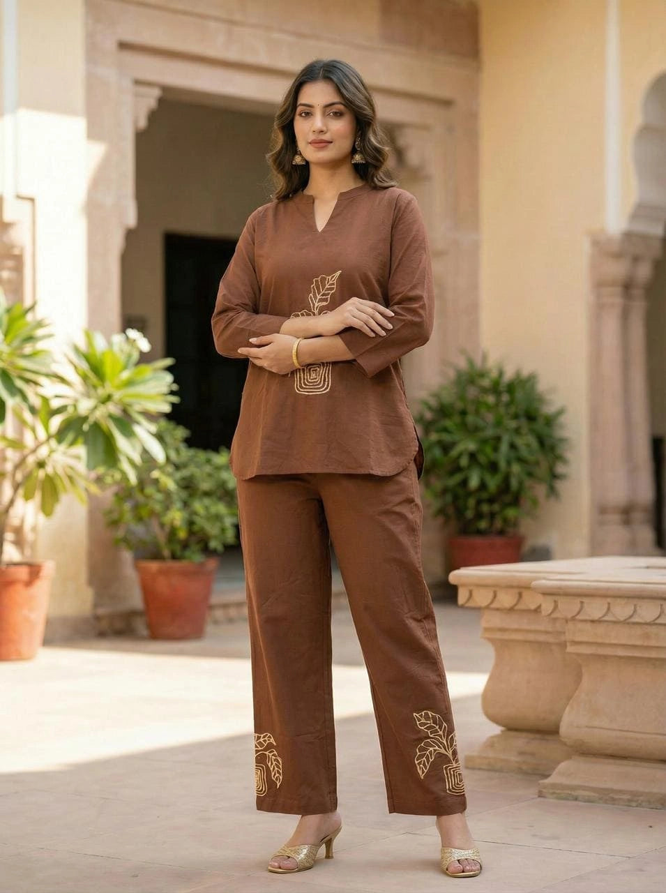 Brown Printed Co-ord Set Women