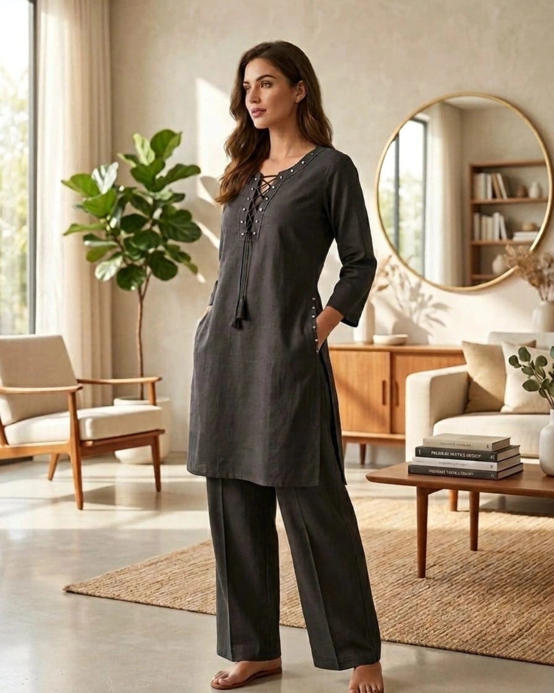 Charcoal Solid Co-ord Set Women