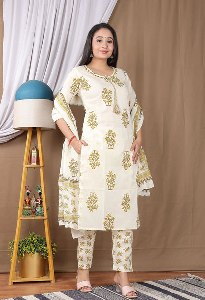 Ivory Floral Printed Kurta Set Dup