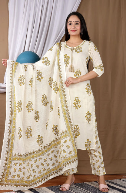 Ivory Floral Printed Kurta Set Dup