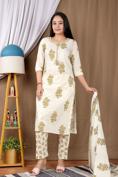 Ivory Floral Printed Kurta Set Dup