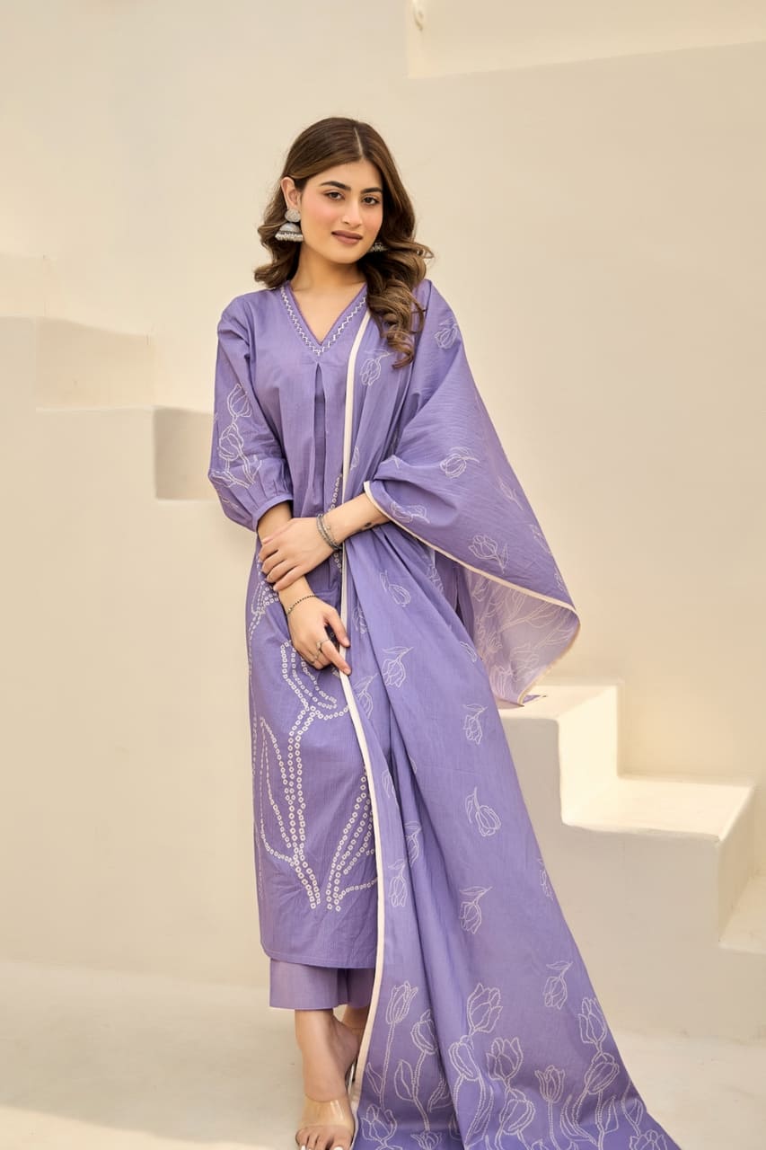 Lavender Embroidered Kurta Set with Dupatta