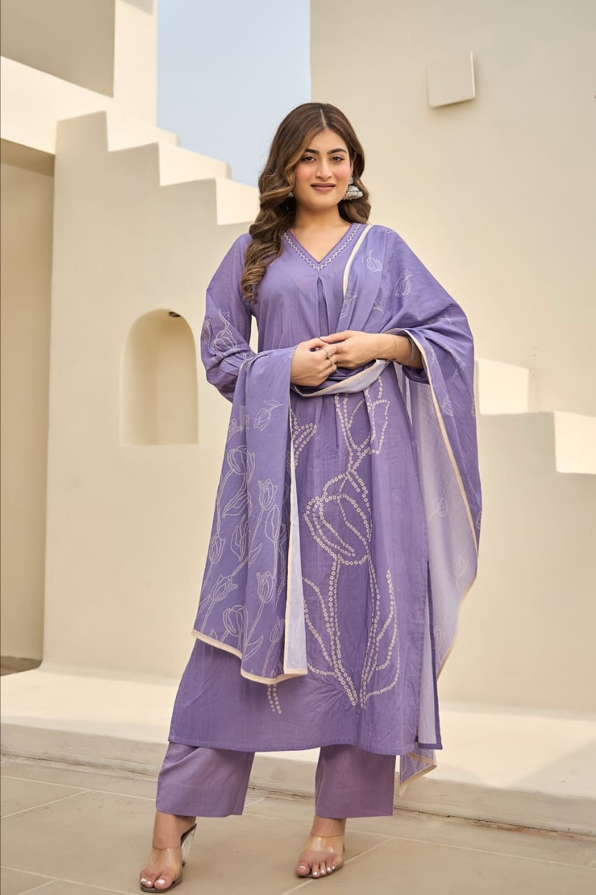 Lavender Embroidered Kurta Set with Dupatta