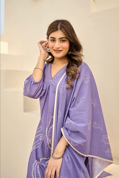 Lavender Embroidered Kurta Set with Dupatta
