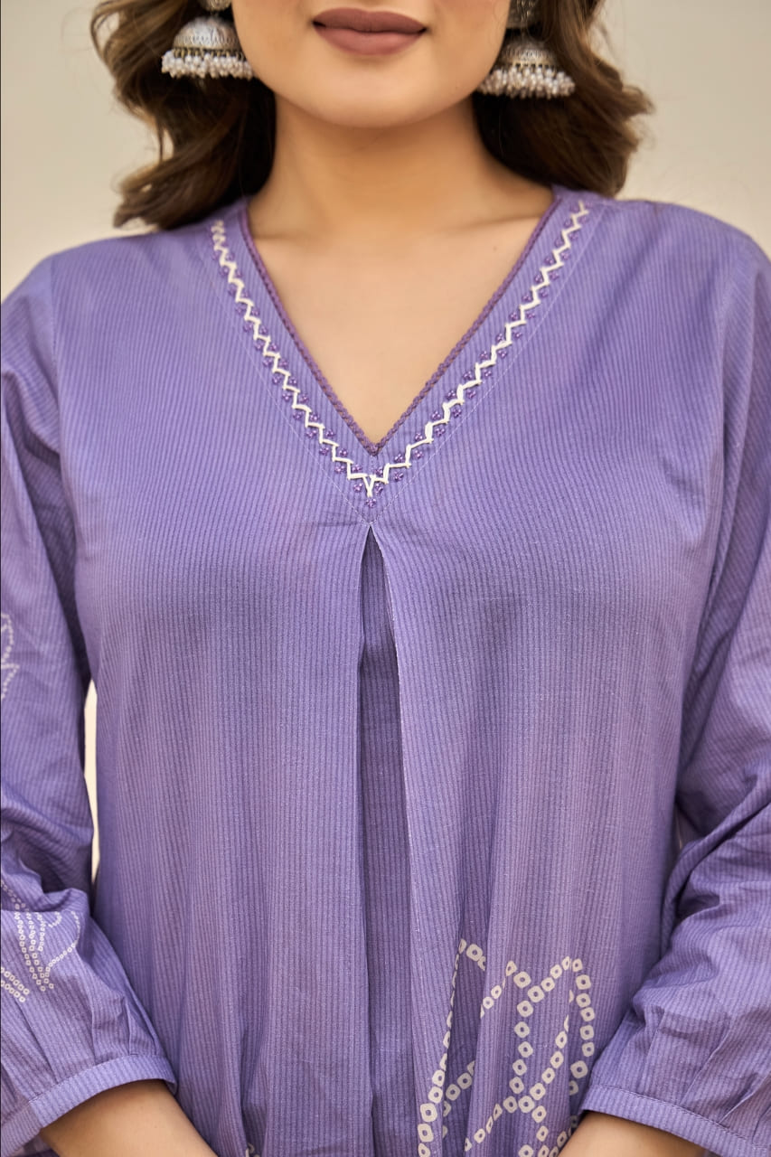 Lavender Embroidered Kurta Set with Dupatta