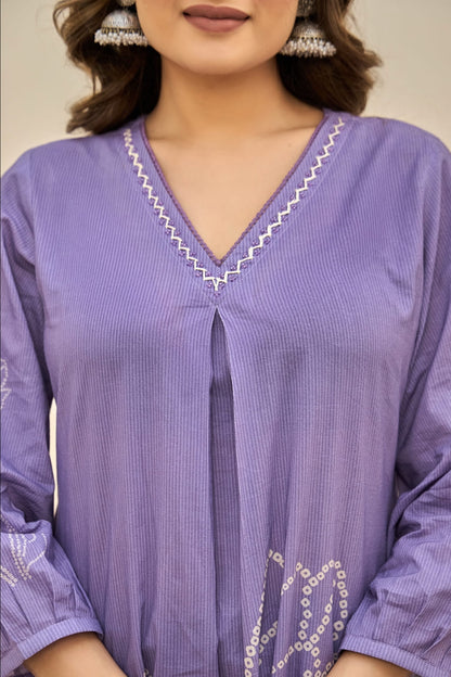 Lavender Embroidered Kurta Set with Dupatta
