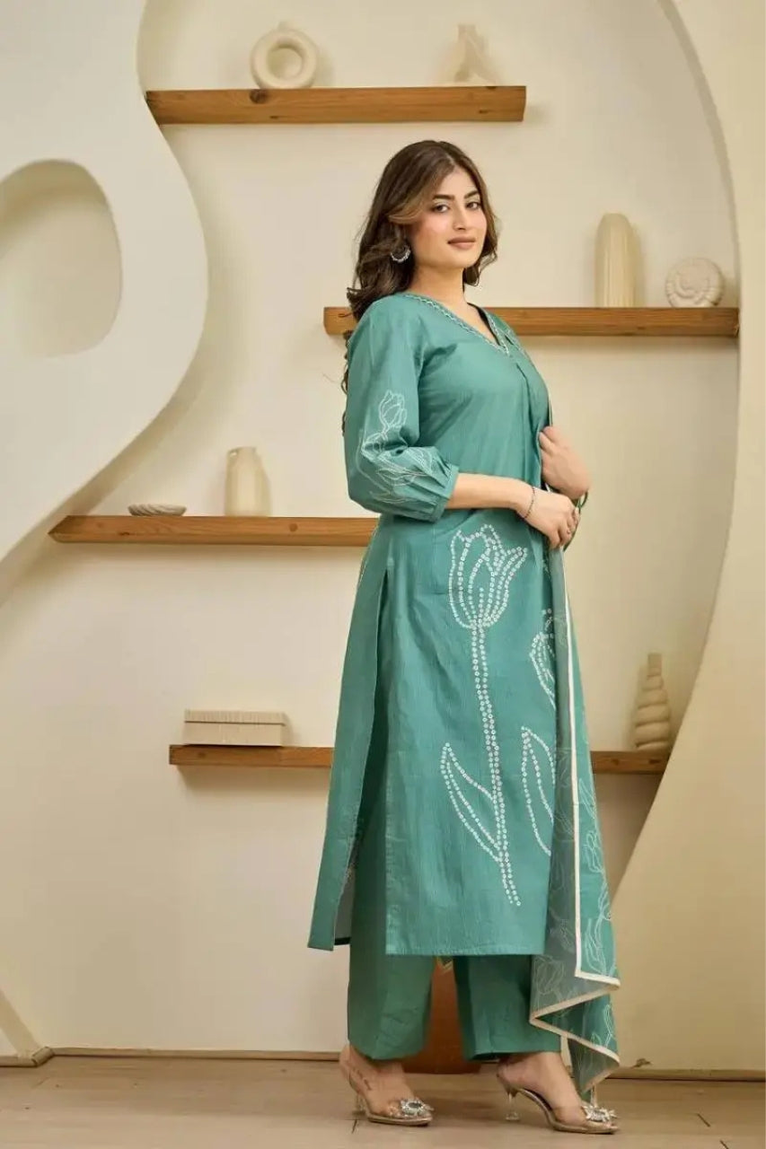 Lavender Floral Embroidered Kurta Set with Dupatta