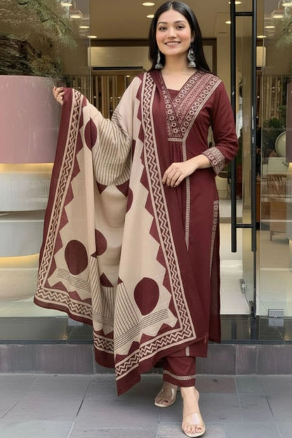 Maroon Embroidered Anarkali Suit Set