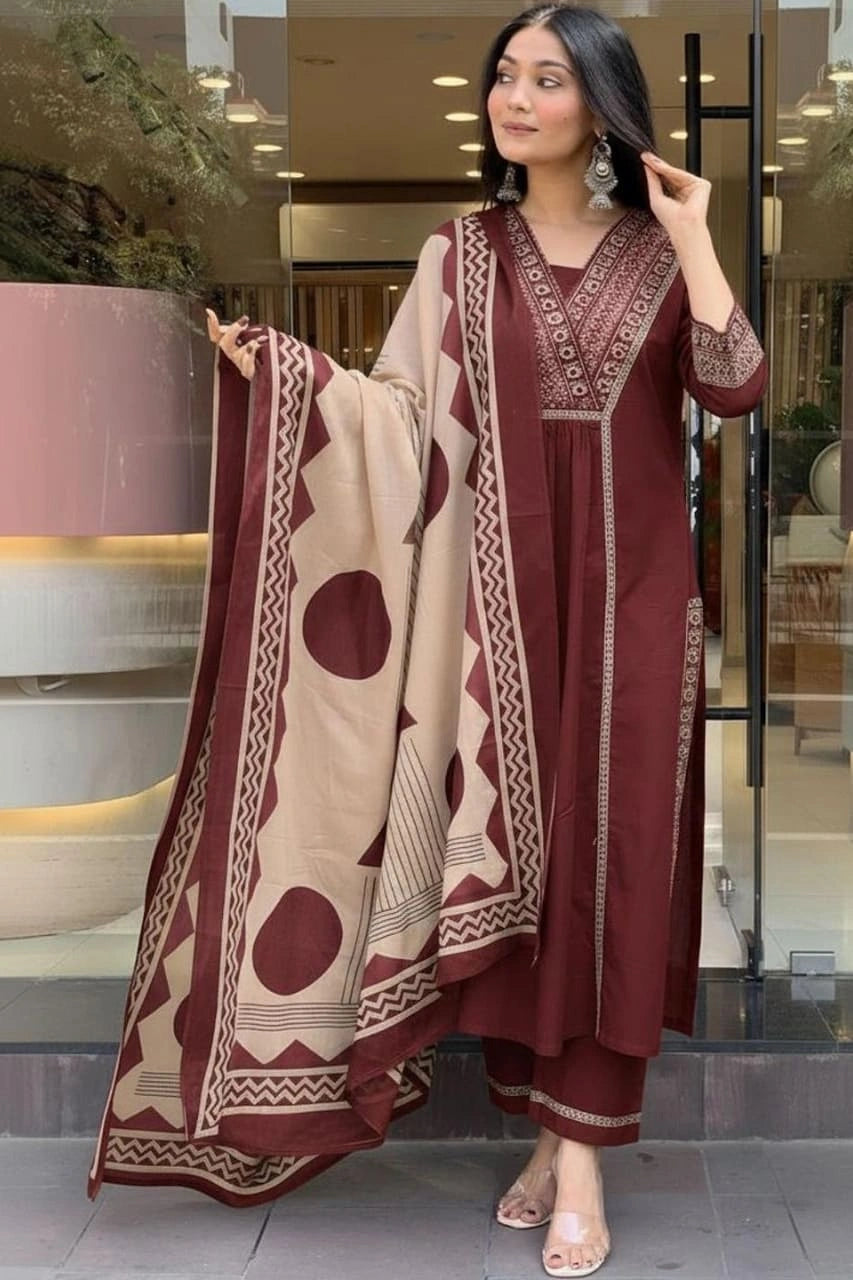 Maroon Embroidered Anarkali Suit Set