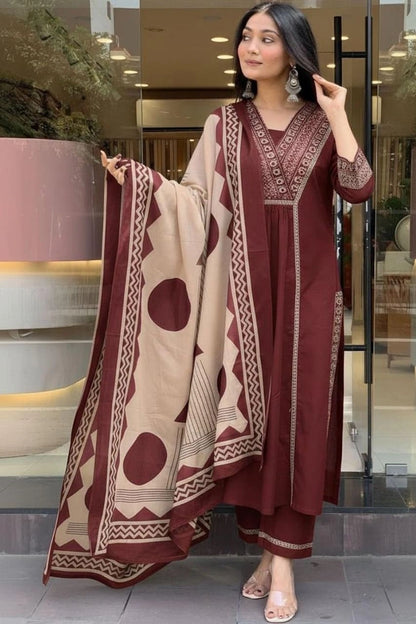 Maroon Embroidered Anarkali Suit Set