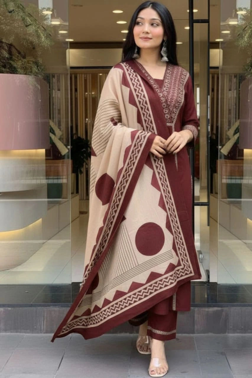 Maroon Embroidered Anarkali Suit Set