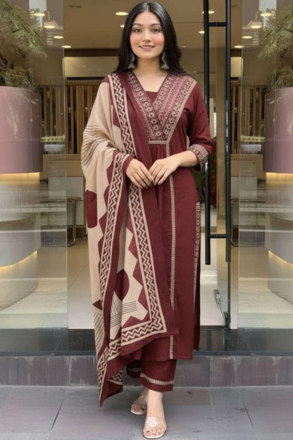 Maroon Embroidered Anarkali Suit Set