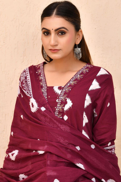 Maroon Bandhej Cotton Kurta Set with Dupatta – Raag Bandhej | Festive & Cultural Wear