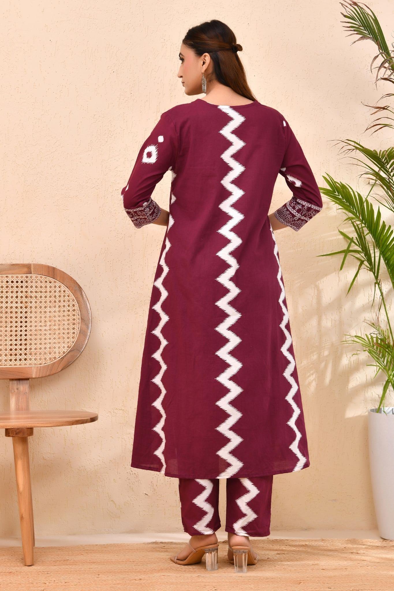 Maroon Bandhej Cotton Kurta Set with Dupatta – Raag Bandhej | Festive & Cultural Wear