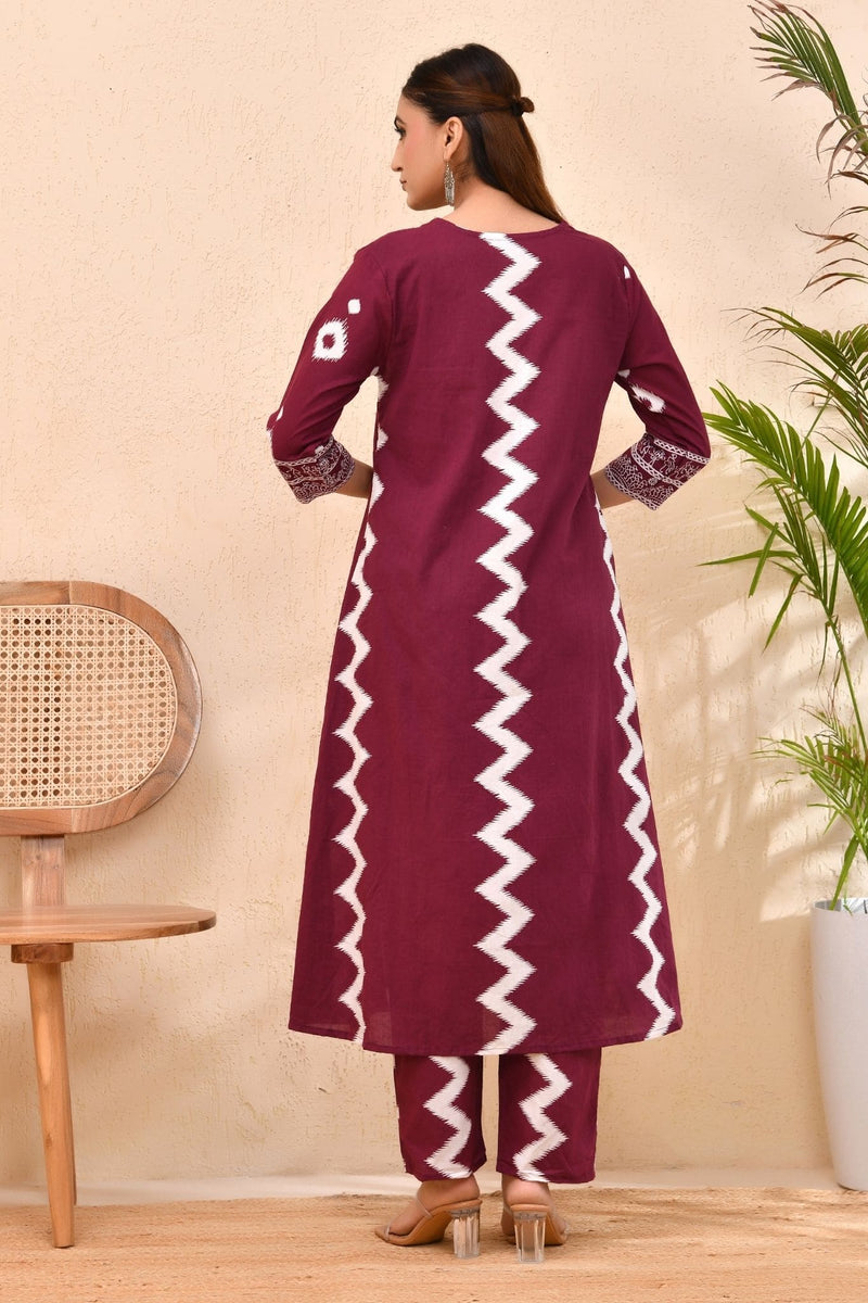 Maroon Bandhej Cotton Kurta Set with Dupatta – Raag Bandhej | Festive & Cultural Wear