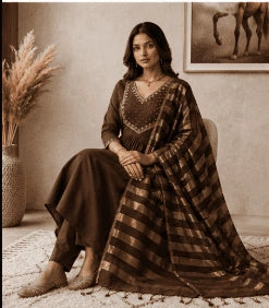Mocha Embroidered Kurta Set