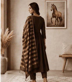 Mocha Embroidered Kurta Set