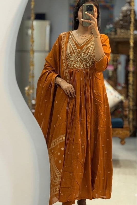 Mustard Anarkali Suit with Heavy Embroidery