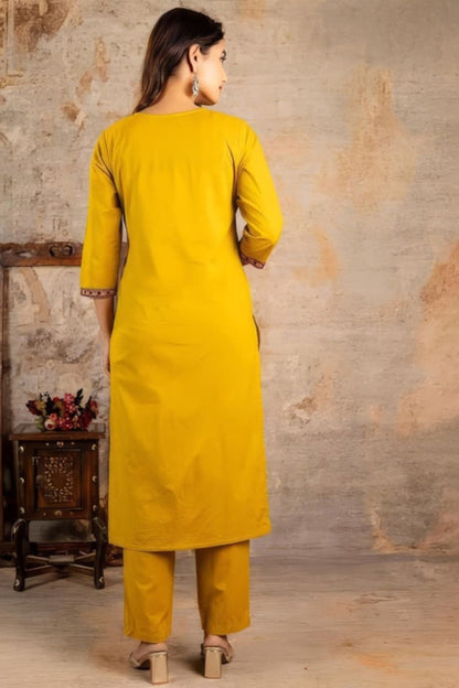 Mustard Jaipuri Printed Suit Set With Premium Dupatta