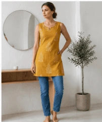 Mustard Leaf Print Kurti