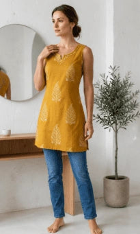 Mustard Leaf Print Kurti