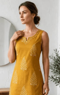 Mustard Leaf Print Kurti