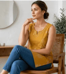 Mustard Leaf Print Kurti