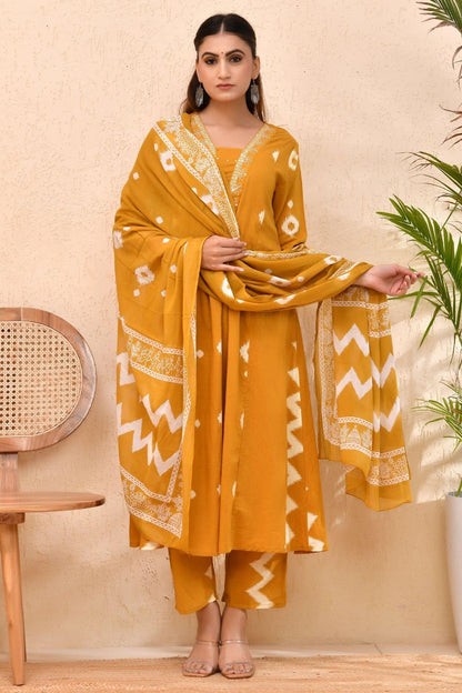 Mustard Cotton Bandhej Print Kurta Set with Dupatta – Mustard Maharani