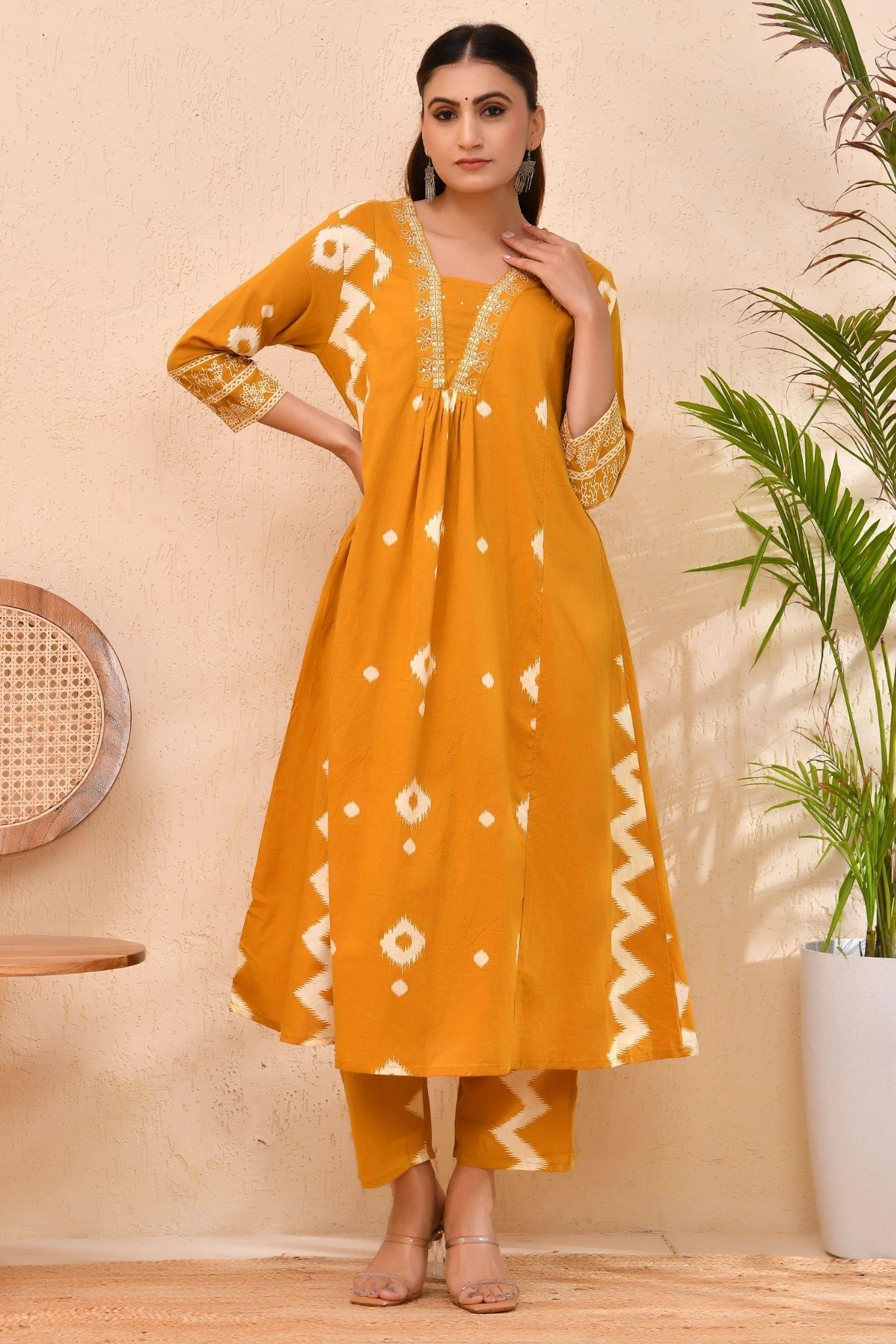 Mustard Cotton Bandhej Print Kurta Set with Dupatta – Mustard Maharani
