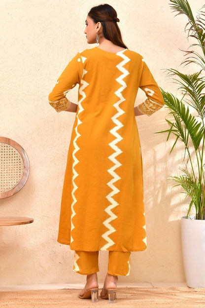 Mustard Cotton Bandhej Print Kurta Set with Dupatta – Mustard Maharani