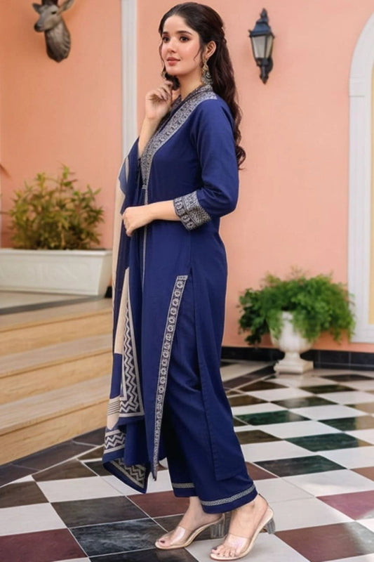 Noor Navy Printed Kurta Set with Dupatta