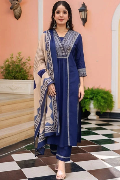 Noor Navy Printed Kurta Set with Dupatta