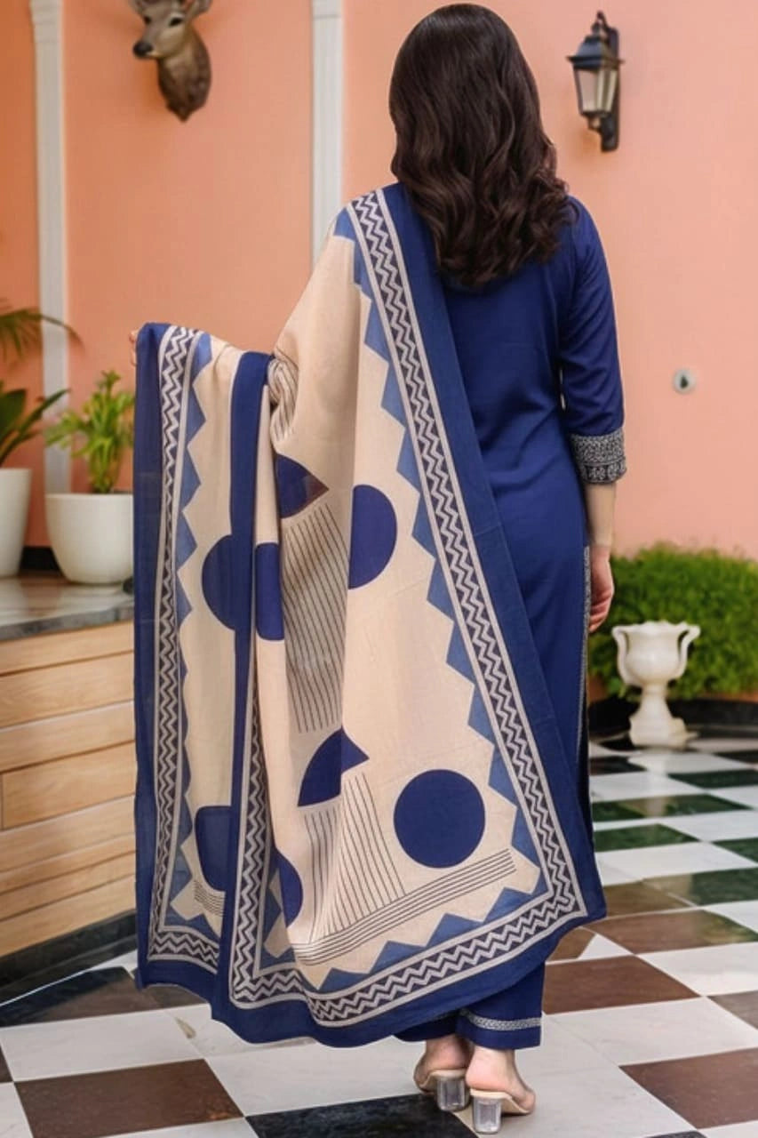 Noor Navy Printed Kurta Set with Dupatta