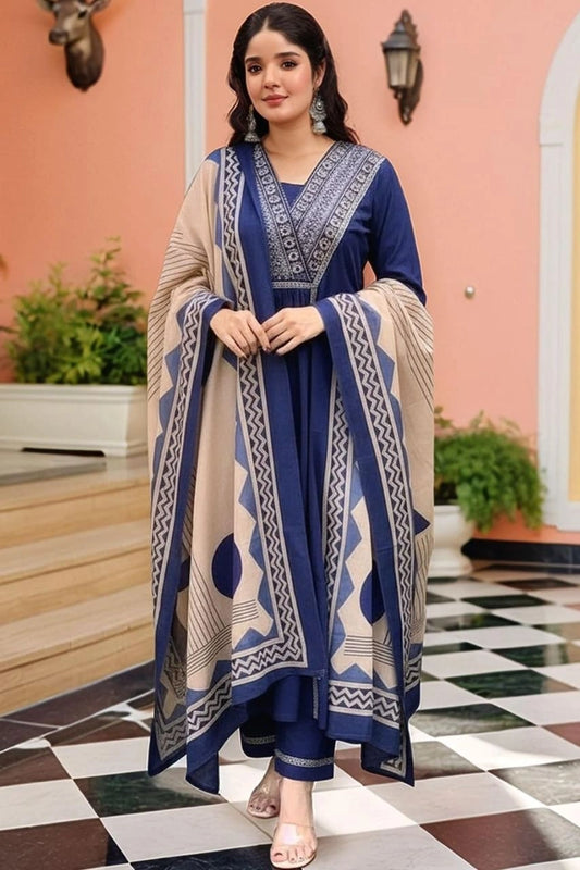 Noor Navy Printed Kurta Set with Dupatta